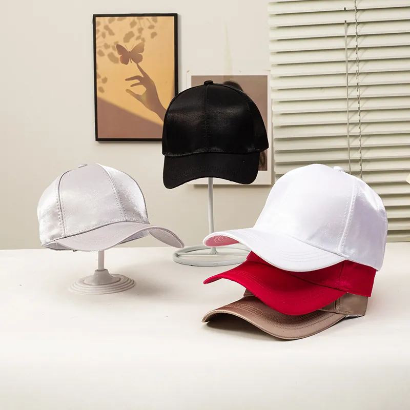 Satin Baseball Cap Satin Texture Solid Color Adjustable Curved Brim Elegant Sun Protection Fashion Hat For Women