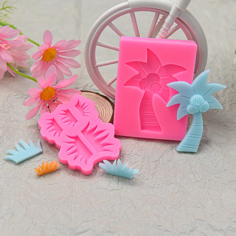 Coconut Tree And Grass Silicone Mold For Fondant Cake Decoration Chocolate DIY Baking Tools Flexible Novelty Design