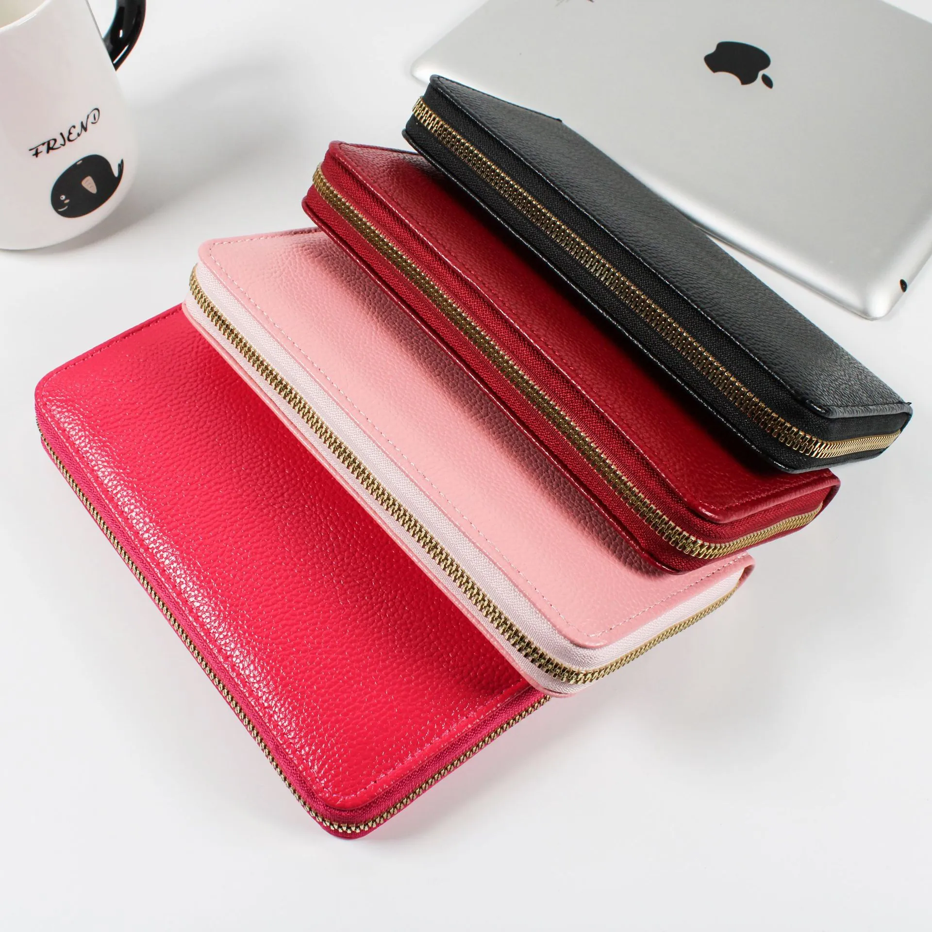 Women Long Wallet Litchi Pattern PVC Leather Large Capacity Zipper Card Holder Phone Clutch Purse Casual Fashion