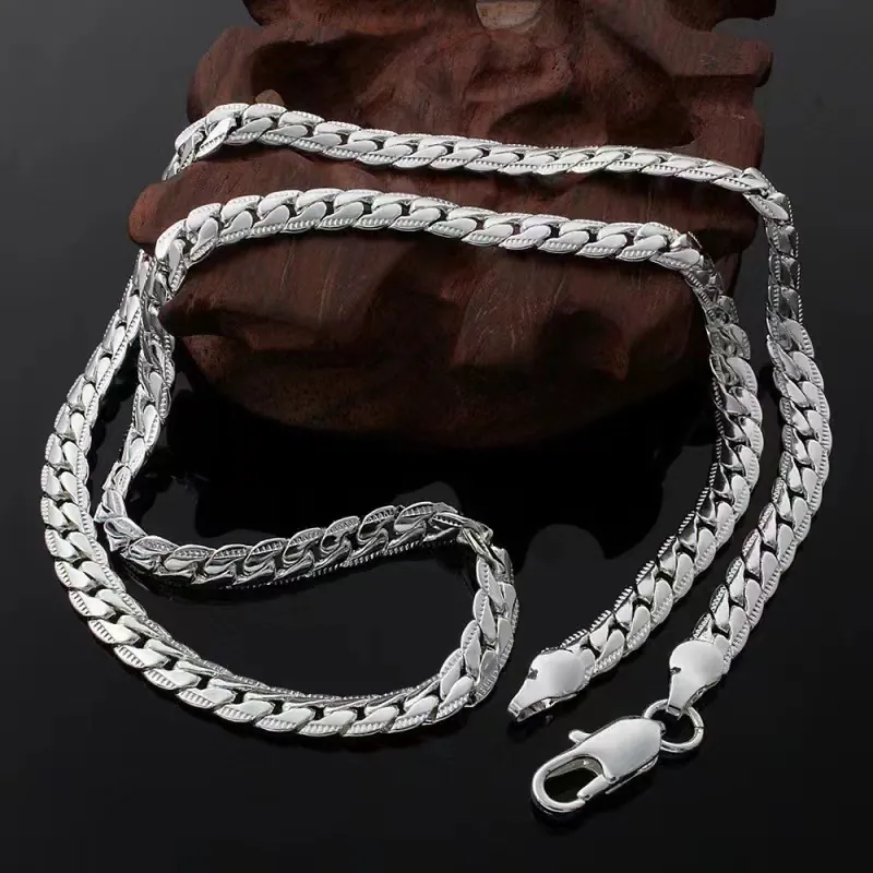 Flat Curb Chain Necklace Copper Silver Plated Snake Link Luxury Fashion For Men Women