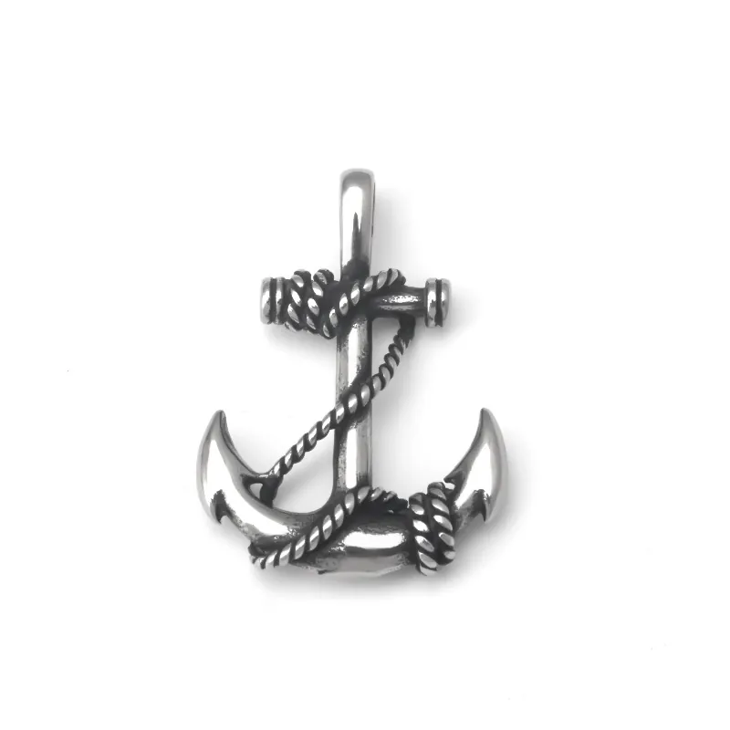 Retro Ship Anchor Pendant Necklace Stainless Steel Pirate Rope Wrapped Nautical Jewelry For Men Vintage Silver Color