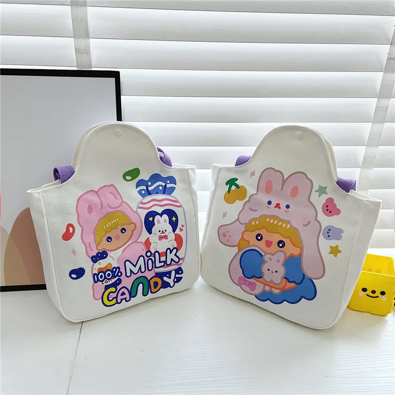 Cartoon Rabbit Canvas Tote Bag Large Capacity Shoulder Handbag For Casual Daily Use Sweet Style For Women Girls
