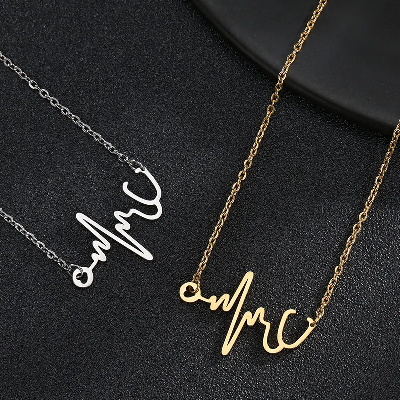 Collier EKG Battement De Coeur Stéthoscope En Acier Inoxydable Pour Infirmière Médecin Étudiant En Médecine Bijoux Minimalistes Pendentif Coeur Poli