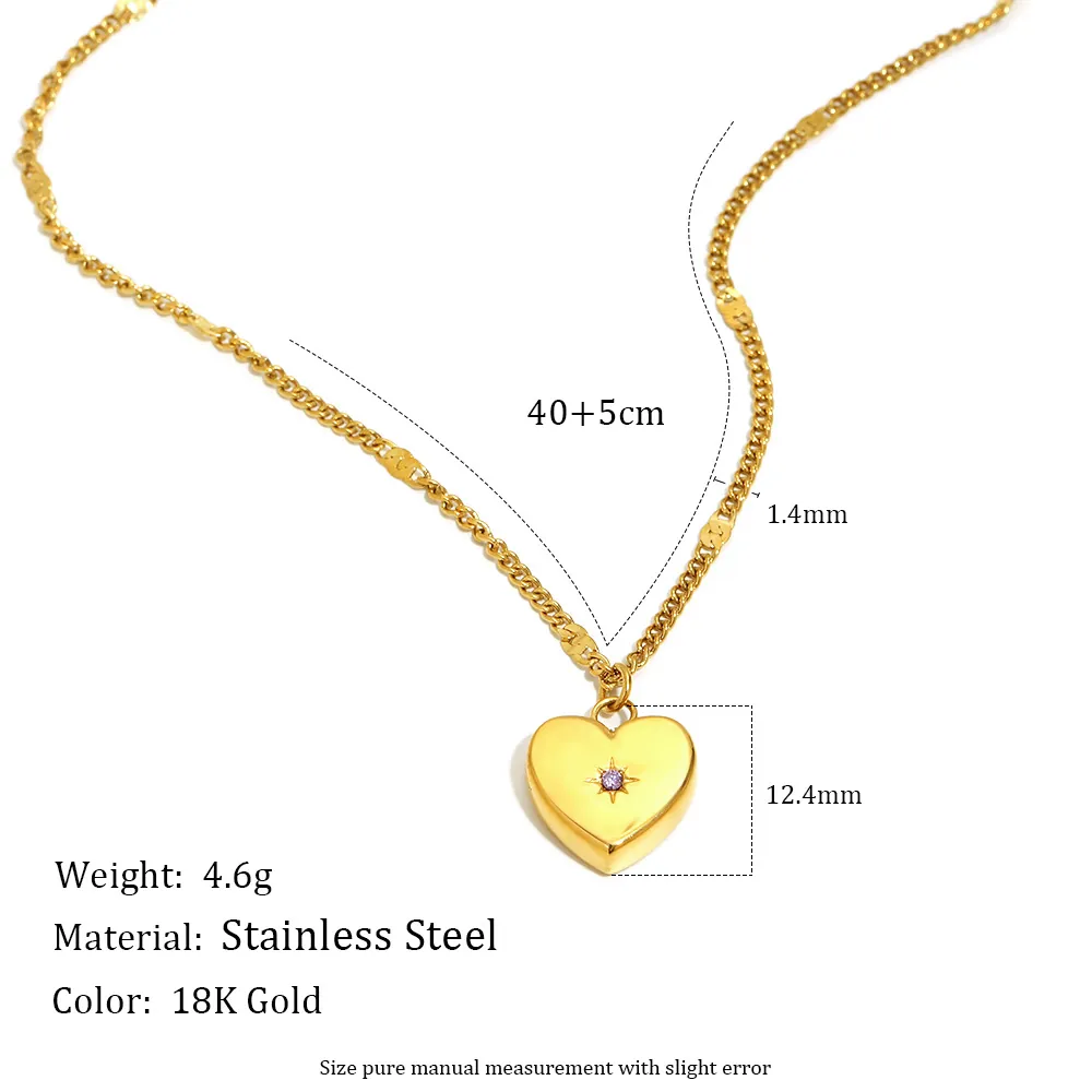 Collana Con Pendente A Cuore Acciaio Inossidabile Placcato Oro 18K Zircone Pietra Natale Gioielli Per Donna