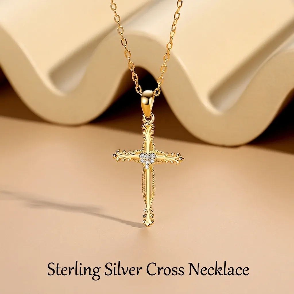 Vintage 925 Sterling Silver Cross Pendant Necklace For Women Heart Inlaid Zirconia Light Luxury Gold Silver Jewelry Gift