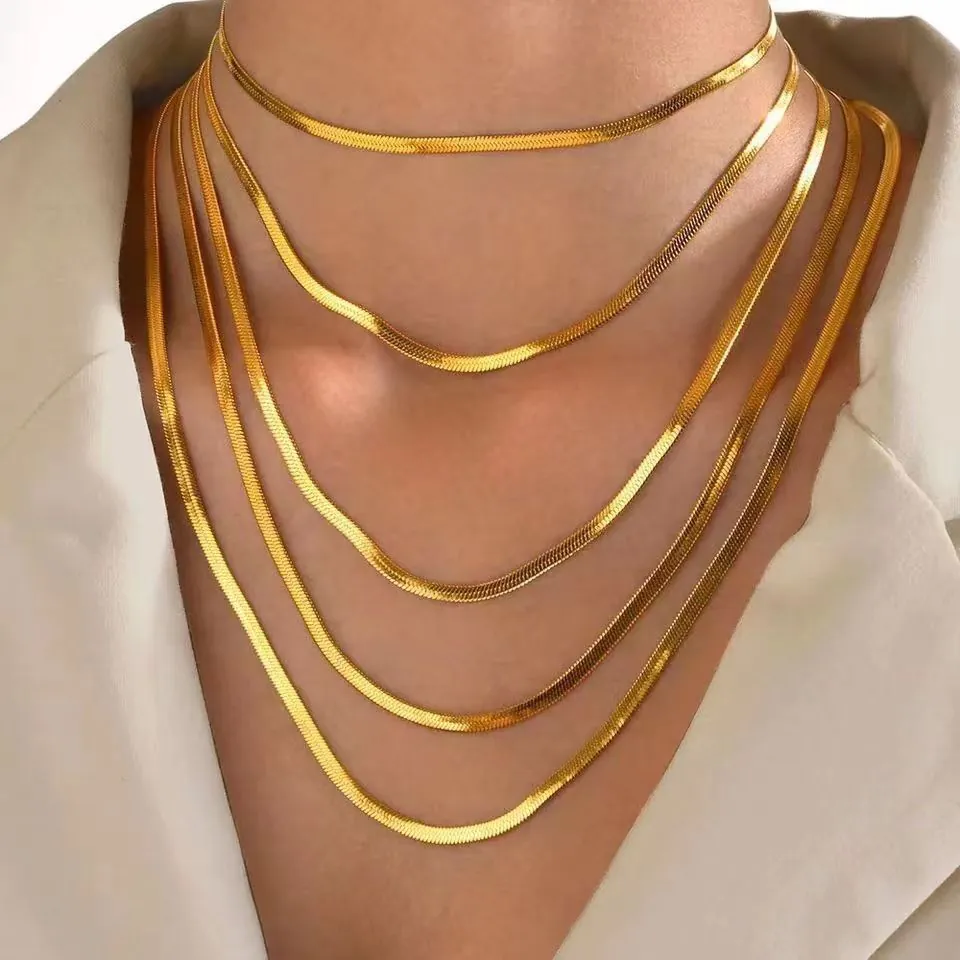 Flat Snake Bone Chain Necklace Stainless Steel Vacuum Plated Polished Blade Link Fashion Jewelry For Men Women