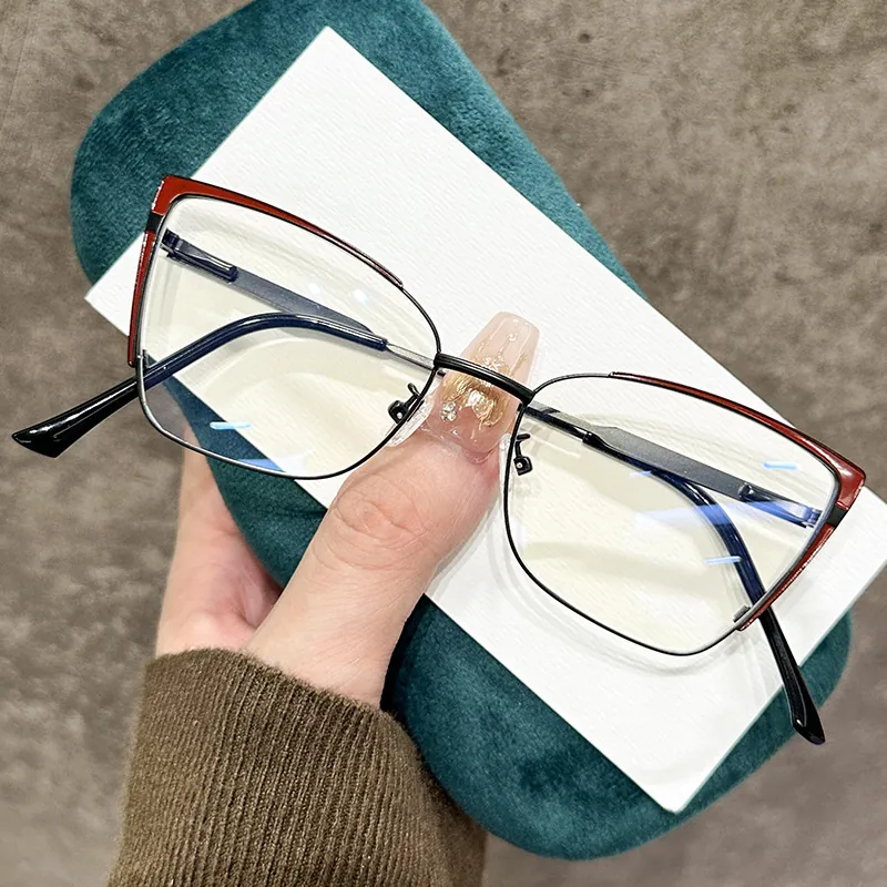 Fashion Cat Eye Blue Light Blocking Glasses Metal Frame Optical Eyewear For Men Women Lightweight Retro Style