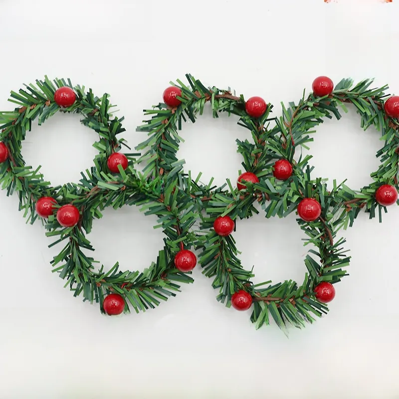 Kerst Servetringen Mini Krans Groene Dennennaalden Rode Bessen Feestelijke Tafeldecoratie Vakantie Feest Accessoire