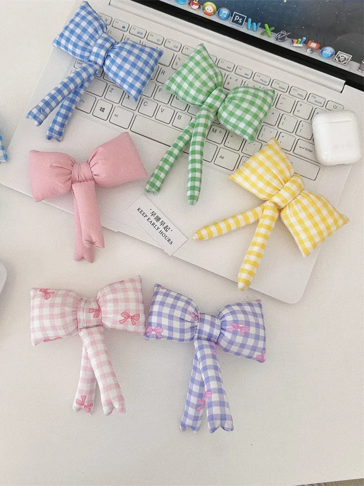 Mignon Charme De Sac À Nœud En Tissu Vichy Style Coréen Pendentif Rembourré Fait Main Pour Sacs À Dos Sacs À Main Accessoire