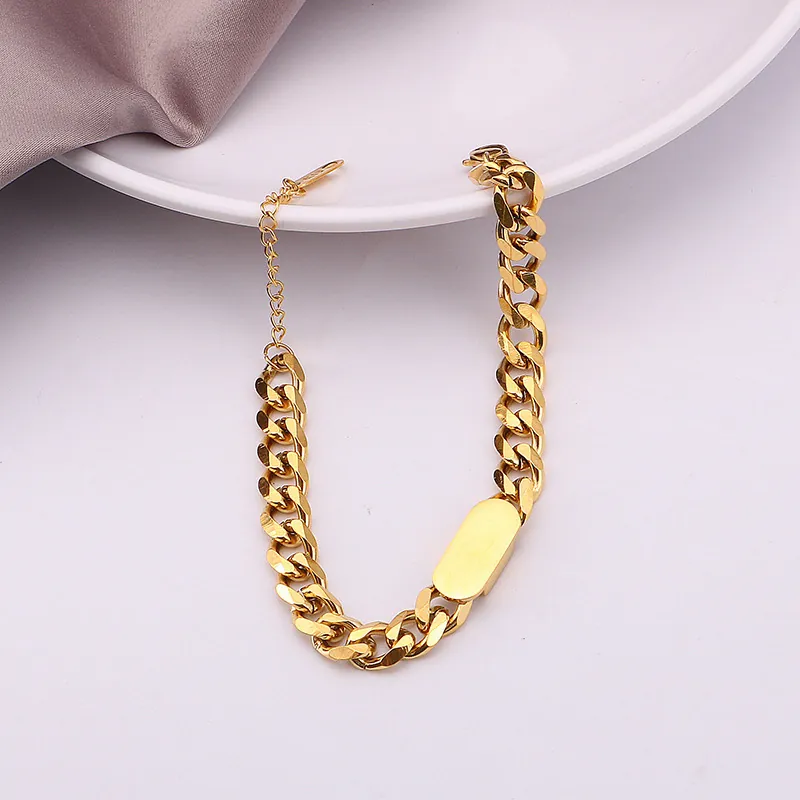 Chunky Cuban Link Bracelet Titanium Steel Polished Bar ID Plate Adjustable Gold Silver Fashion Jewelry For Women Men