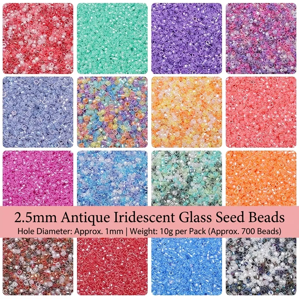 Iridescent Glass Seed Beads Small Round Cylinder Vintage Style For DIY Jewelry Making Bracelet Necklace Crafting Colorful