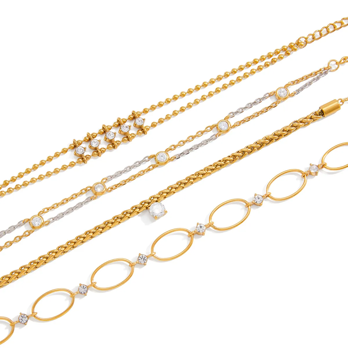 Braccialetto in Acciaio Inossidabile Placcato Oro per Donna Cuore Geometrico Strass Intarsiato Gioielli di Moda Regalo