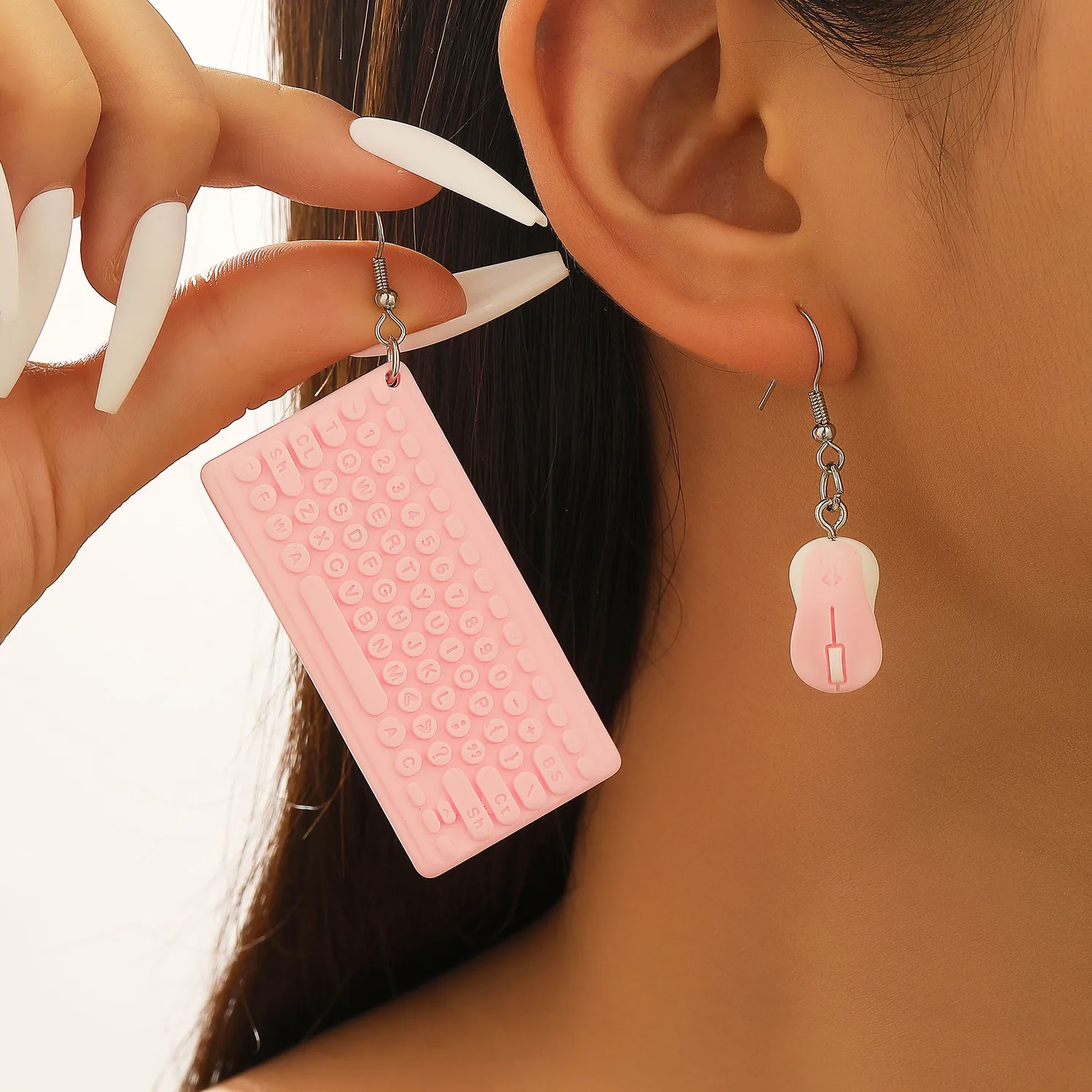 Creative Computer Keyboard Mouse Asymmetric Drop Earrings Novelty Resin Plastic Funny Geek Jewelry For Women Macaron Colors