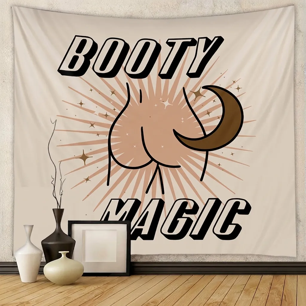Booty Magic Wall Tapestry Polyester Minimalist Line Art Aesthetic Moon Stars Retro Morandi Bedroom Home Wall Hanging