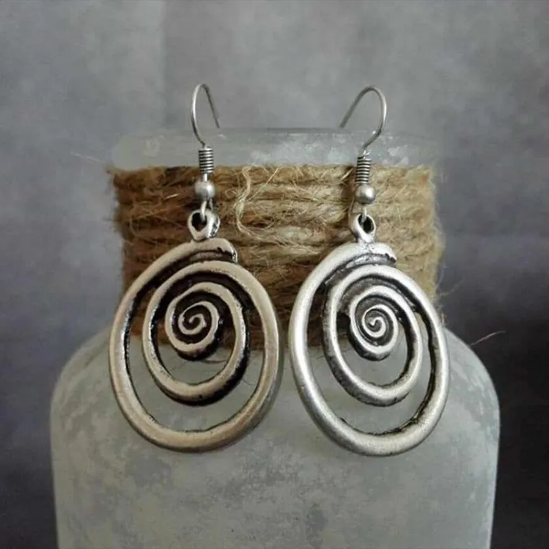Orecchini Pendenti Geometrici Vintage Retro Lega Argento Antico Spirale Foglia Pipistrello Cuore Gioielli Per Donne