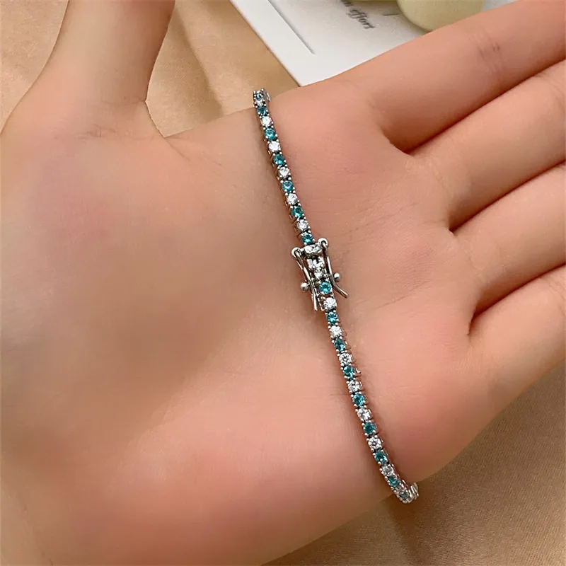 Elegant Tennis Bracelet Cubic Zirconia Single Row Round Cut Sparkly Fashion Jewelry With Safety Box Clasp For Women