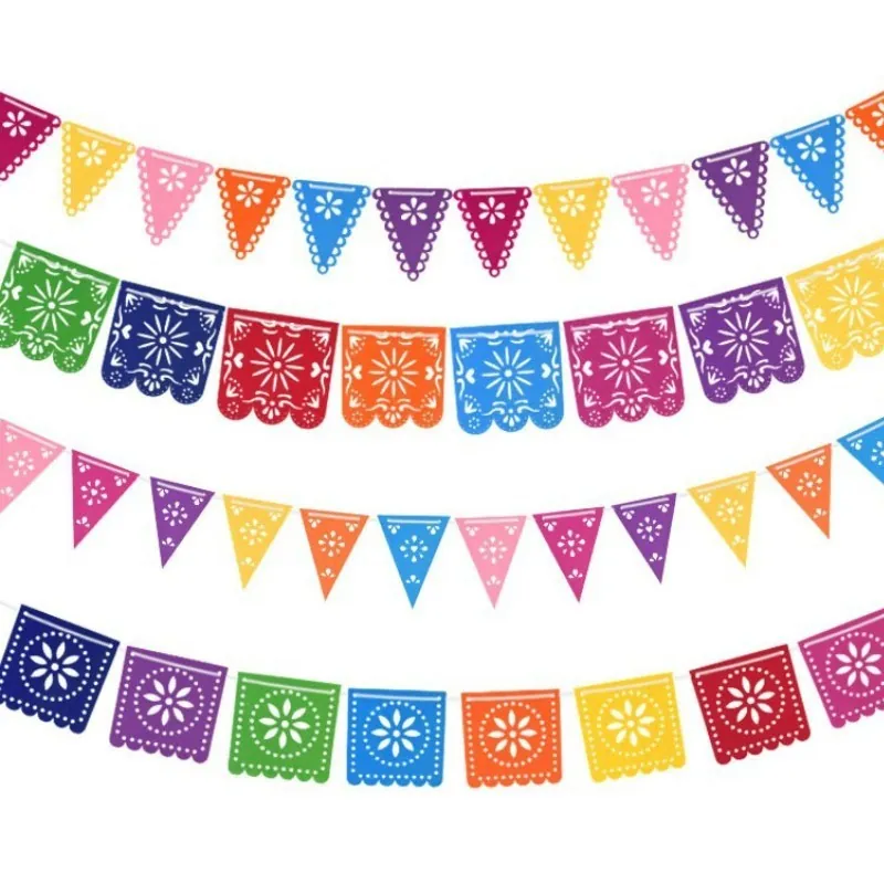 Mexican Party Banners Felt Hollow Out Colorful Bunting Flags Fiesta Day Of The Dead Hanging Decorations