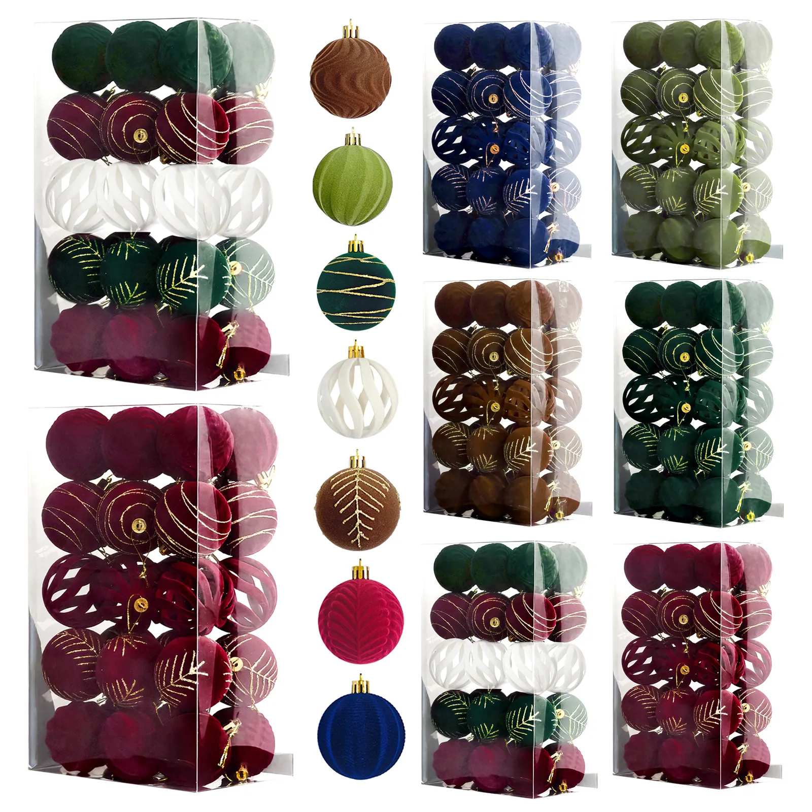 Ensemble de Boucles de Noël en Plastique Floconné Pour Ornements de Fête Texture Velours Motif Doré Décorations Suspendues Pour Sapin de Noël Maison