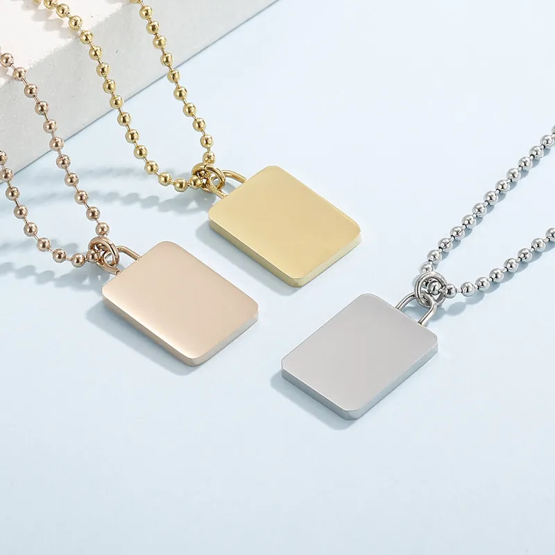 Minimalist Rectangle Pendant Necklace Stainless Steel Titanium Ball Chain Mirror Finish Polished Fashion Jewelry Unisex