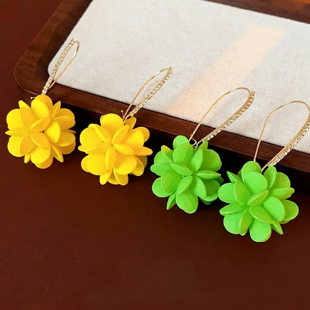 Orecchini Pendenti Con Fiori 3D Acrilico Strass Con Silver Earring Post Stile Foresta Gioielli Di Moda Per Donne