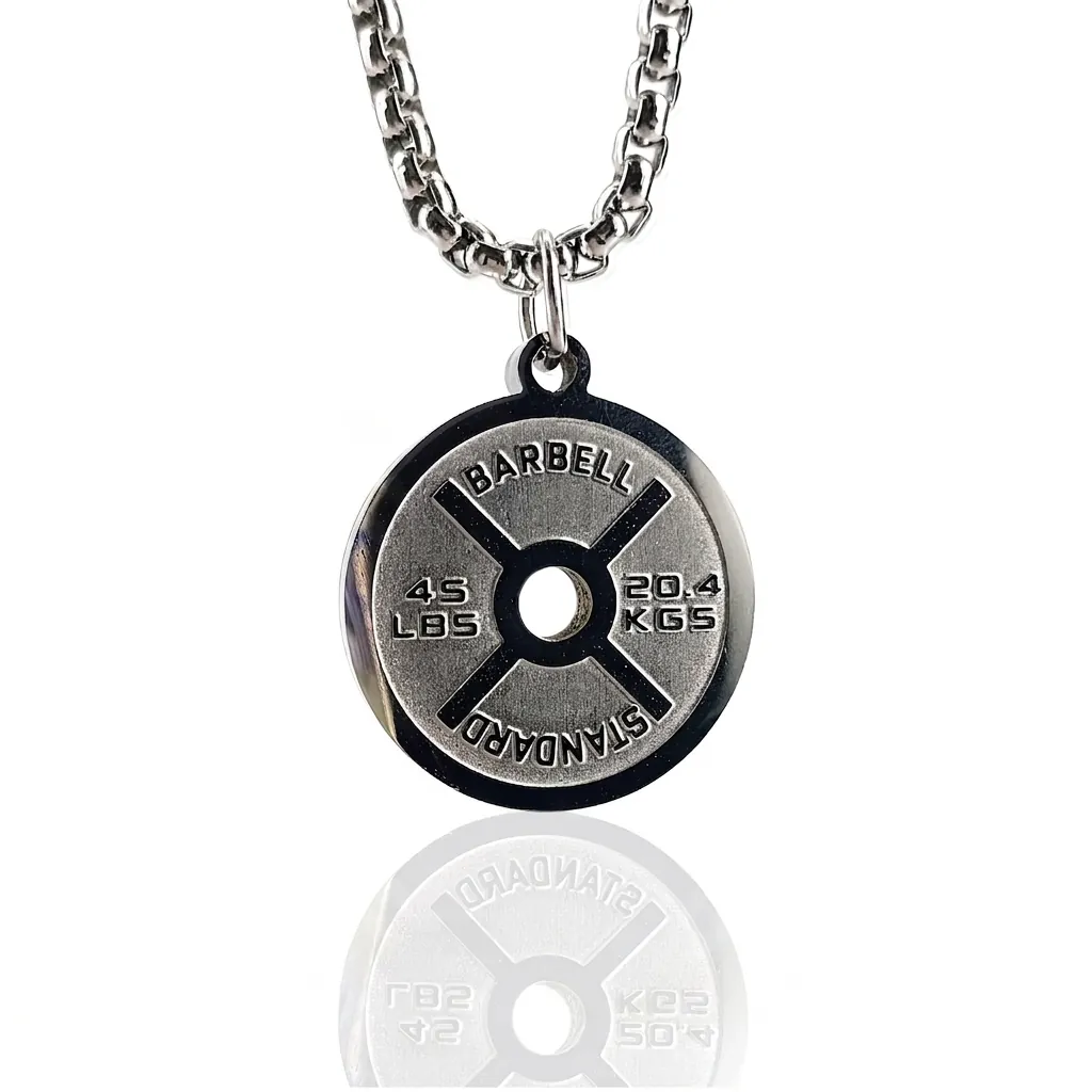 Stainless Steel Barbell Plate Pendant Necklace For Fitness Men Motivational Weight Lifting Gym Jewelry Accessories