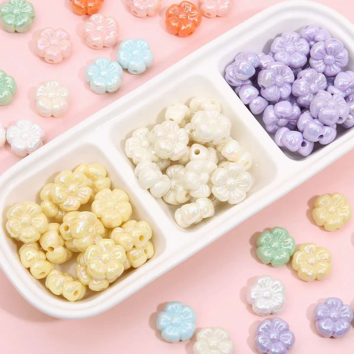 Acrylic Flower Beads Iridescent Artificial Pearl Luster Small Floral Charms For DIY Jewelry Making Bracelet Necklace Findings