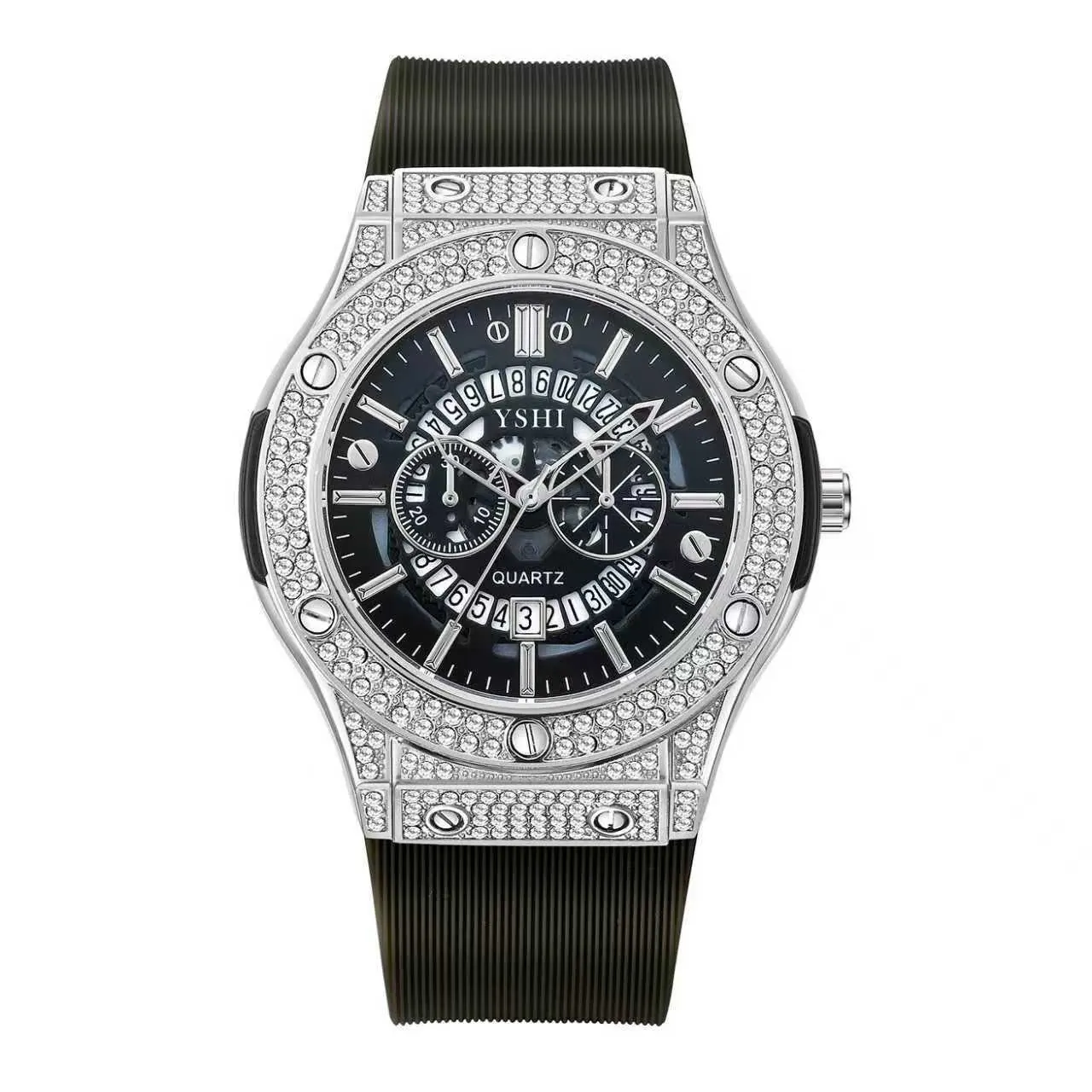 Luxury Women Rhinestone Quartz Watch Fashion Hollow Design Waterproof Calendar Wristwatch Alloy Case Rose Gold Silver Watch