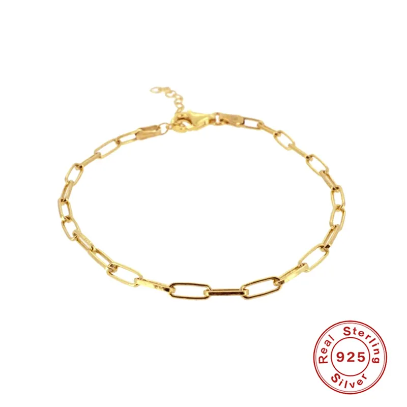 Paperclip Schakelketting Armband 925 Sterling Zilver Echt Verguld Minimalistische Elegante Mode Sieraden Voor Vrouwen