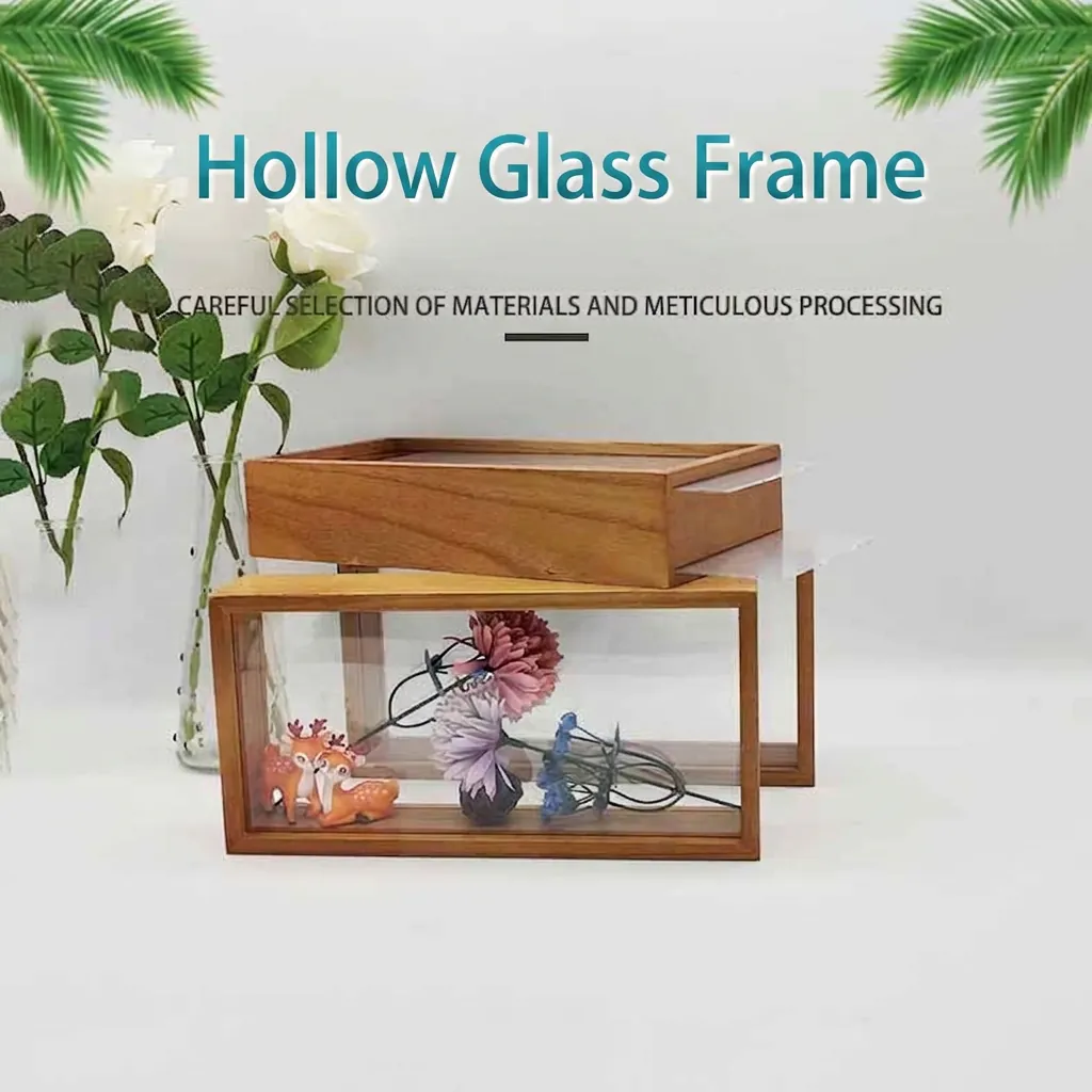 Hollow Wooden Shadow Box Frame Double Sided Acrylic For DIY Dried Flower Specimen Display Desktop Ornament Modern Simple