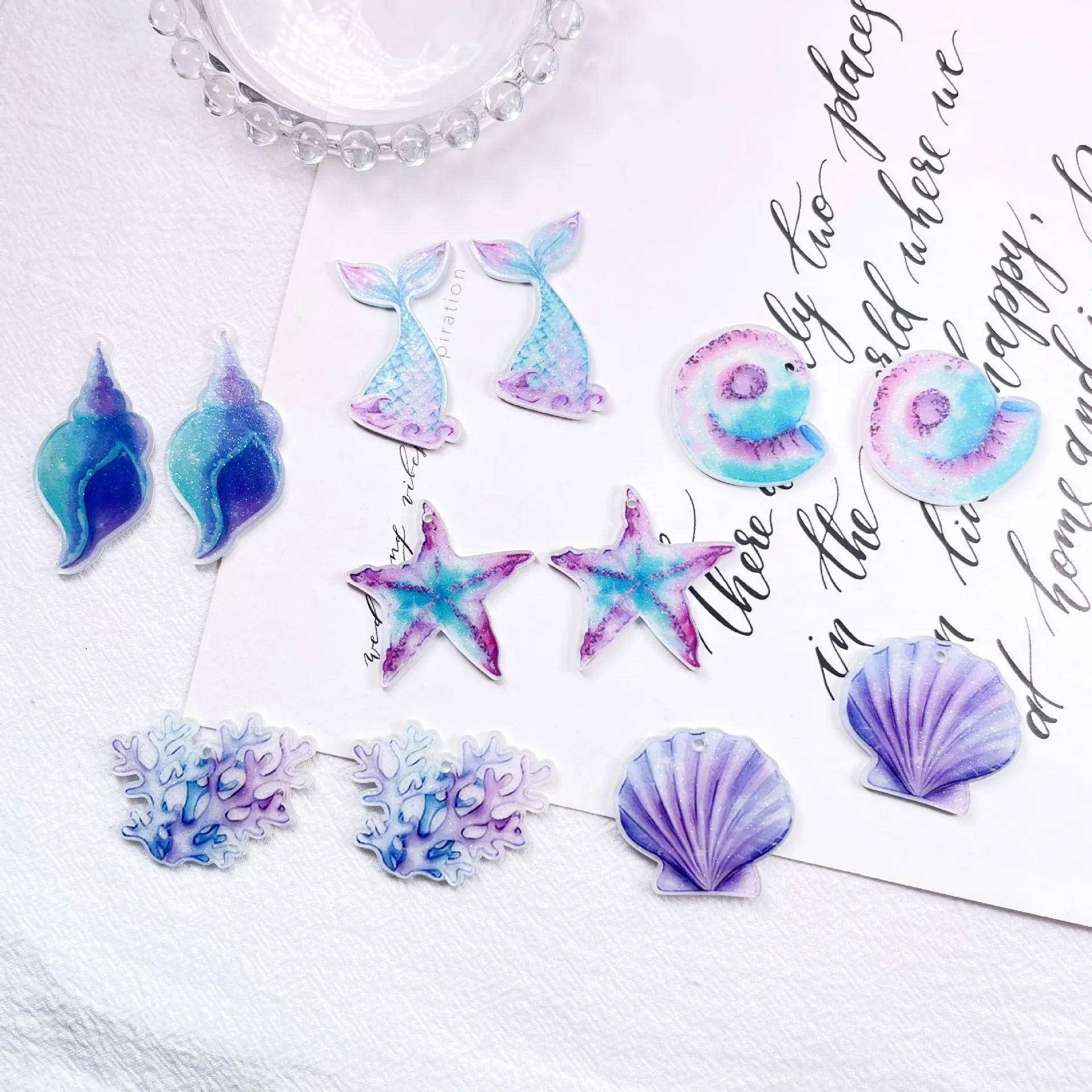 Pendenti Ciondoli DIY Coda Di Sirena Stella Marina Conchiglia Resina Acrilico Sfumato Luccicante Tema Oceano