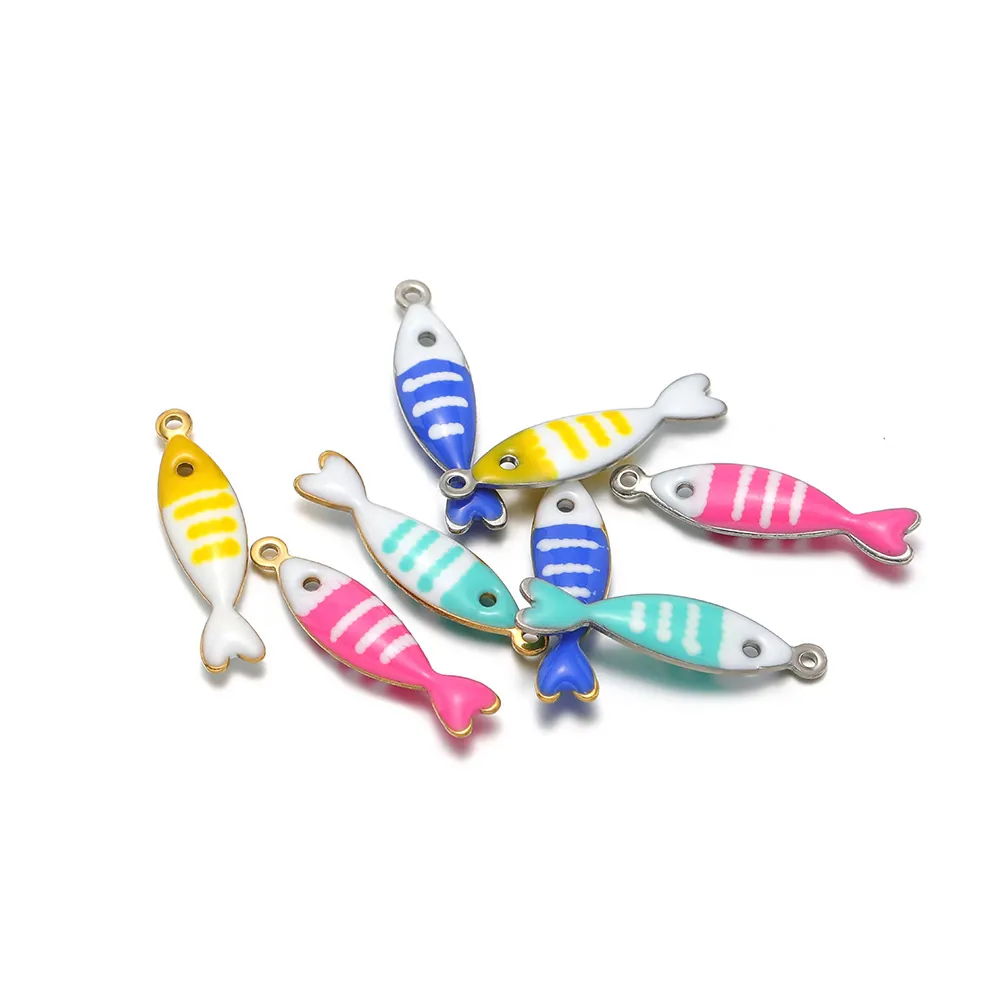 Pendentif Poisson en Acier Inoxydable Émail Goutte d'Huile Charmes Pour Collier Bracelet Bricolage Accessoires de Vêtements Fabrication de Bijoux