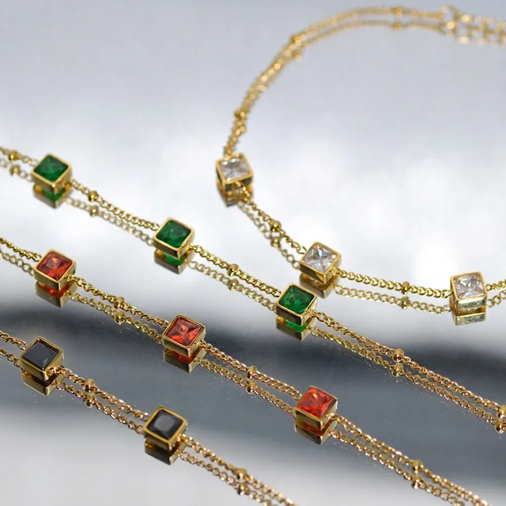 Elegant French Style Square Rhinestone Stainless Steel Bracelet Gold Plated Geometric Fashion Jewelry For Women Daily Banquet