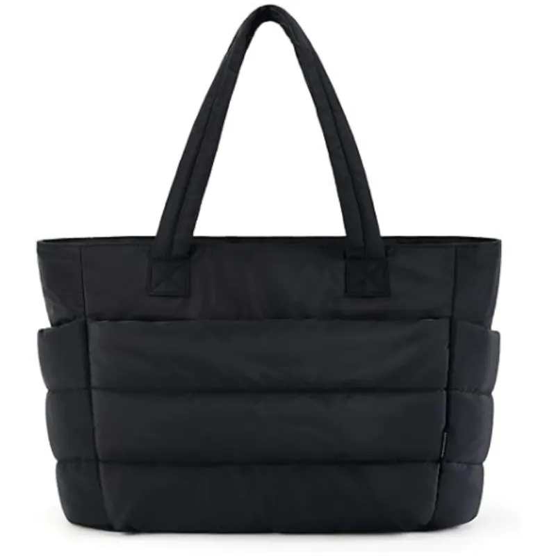 Quilted Puffer Tote Bag Large Capacity Handbag With Laptop Compartment Lightweight Padded Shoulder Bag For Travel Gym Women