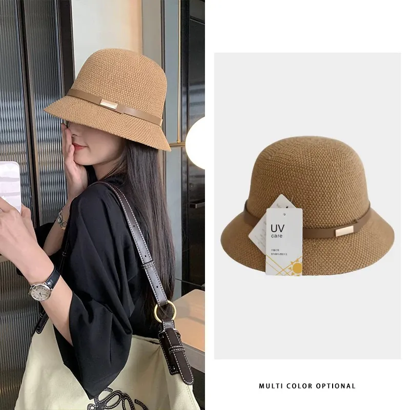 Cappello a Secchiello in Puro Cotone da Donna Protezione UV Parasole Cappello da Pescatore con Fibbia Elegante Estivo