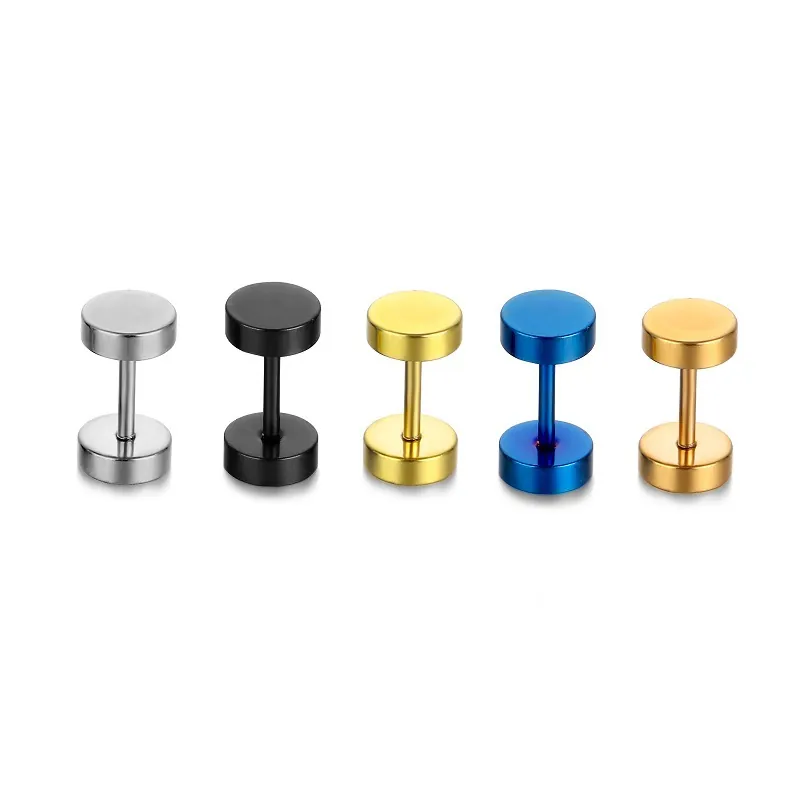Dumbbell Ohrstecker Edelstahl Rund Disc Barbell Ohrringe Punk Hip Hop Stil Unisex Schmuck Poliert