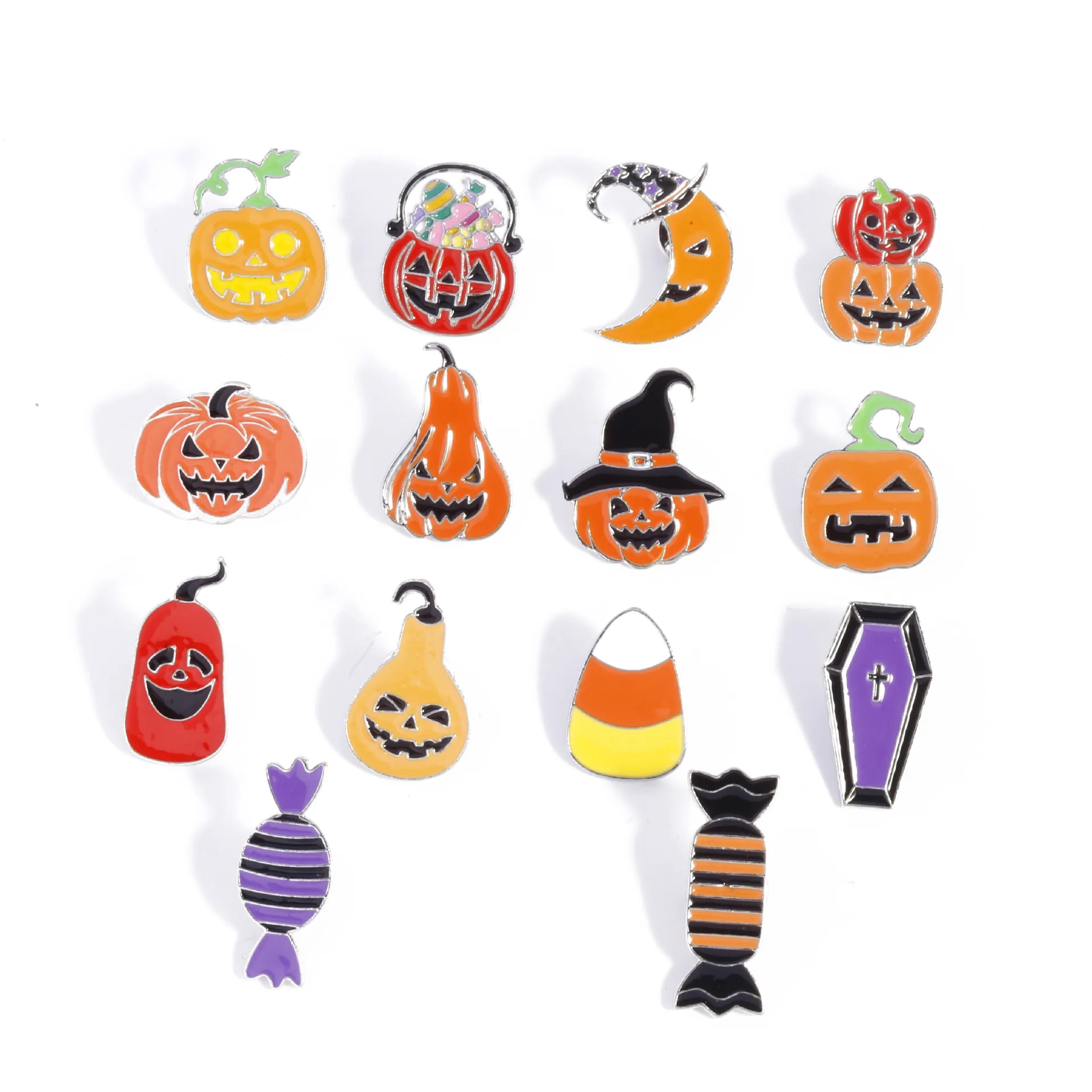 Halloween Enamel Brooches Zinc Alloy Pumpkin Candy Coffin Moon Cartoon Holiday Pins Decorative Badge For Clothing Backpack