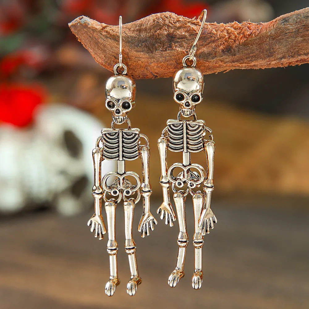 Skeleton Dangle Earrings Alloy Metal Full Body Bone Halloween Gothic Punk Jewelry For Women Men