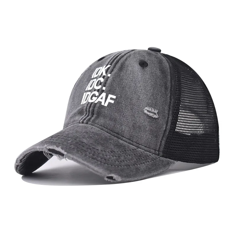 Cappello Trucker In Cotone Lavato Consumato Rete Traspirante Esterno Vintage Baseball Lettere Stampate Regolabile