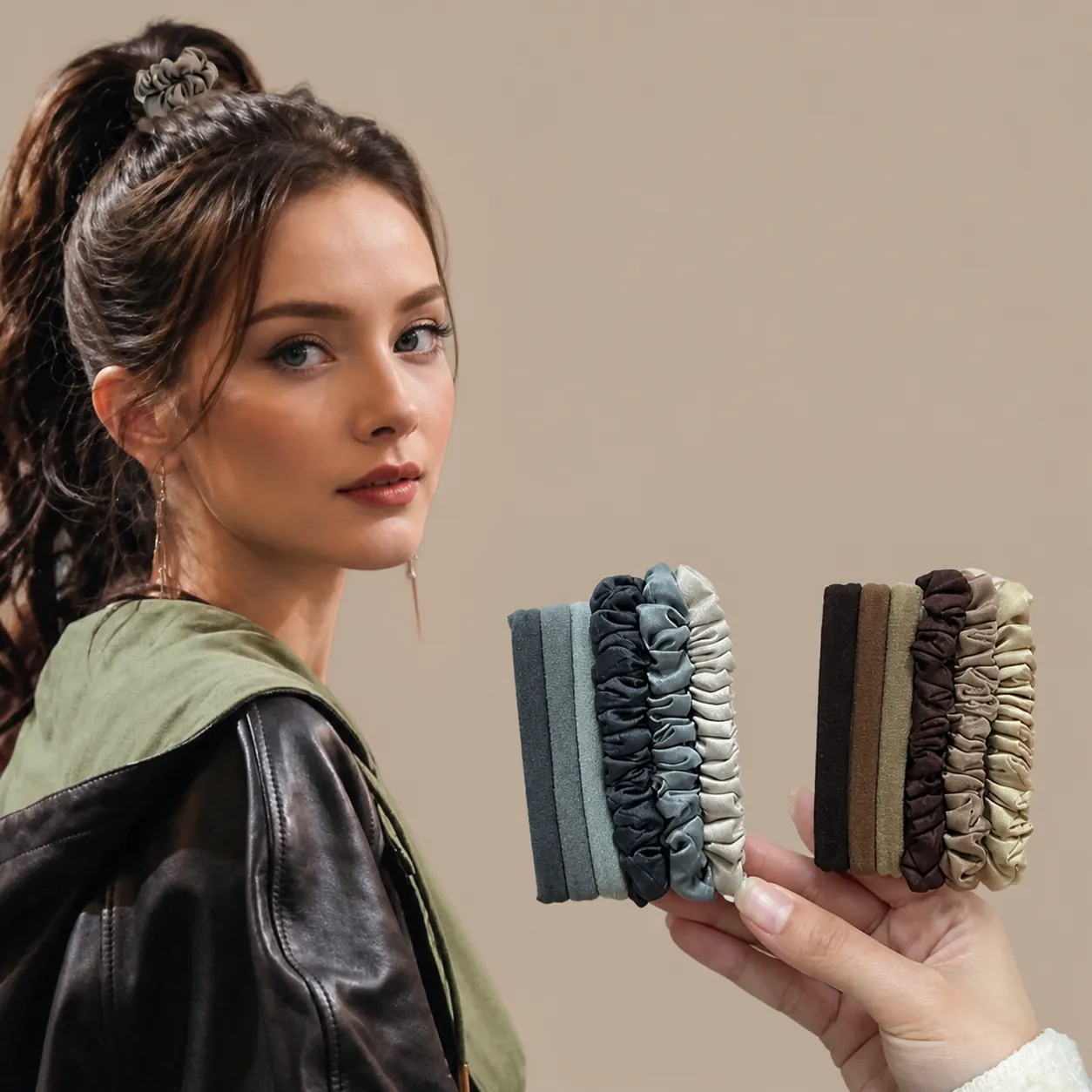 Damen Stoff Haargummi Kollektion Hohe Elastizität Einfarbig Blumenmuster Haarbänder Lässiger Stil Ponytail Elastisches Haar Zubehör