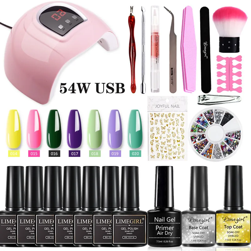 Gel Nail Polish Kit With UV LED Lamp Manicure Tools Base Top Coat Extension Stickers Rhinestones For Beginners Professional DIY