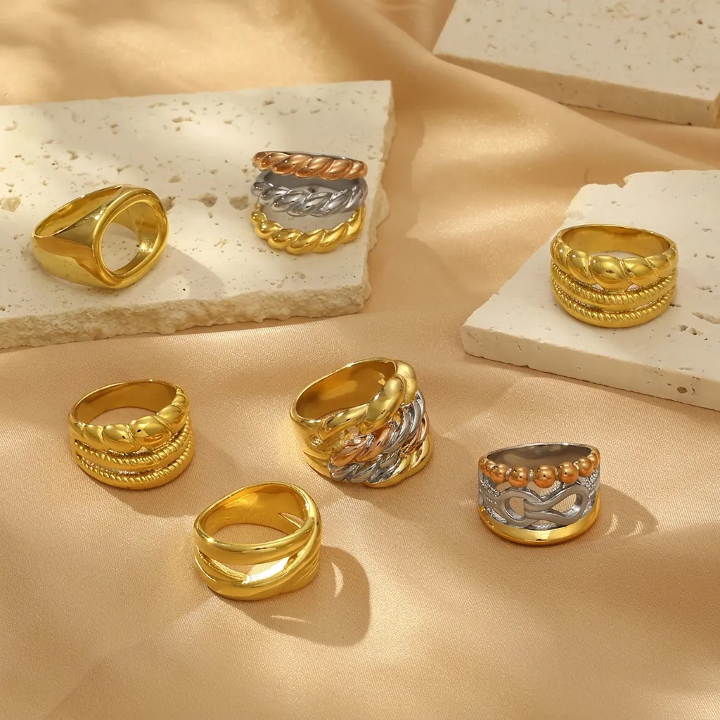 Anello In Acciaio Inossidabile Placcato Oro 18K Geometrico Irregolare Stile Francese Gioielli Di Moda Per Donne