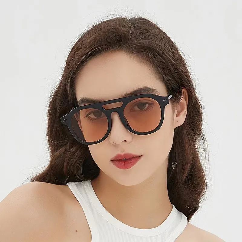 Retro Oversized Round Sunglasses Unisex Double Bridge UV400 Protection PC Frame AC Lens Fashion Anti Blue Light Glasses
