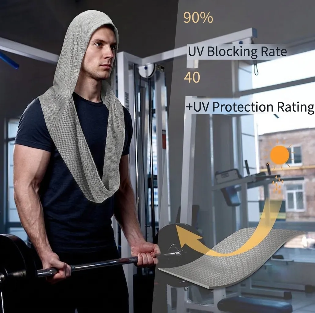 Cooling Hooded Towel Microfiber Mesh Quick Dry Sun Protection Sports Gym Beach With Button Closure Breathable Headwear
