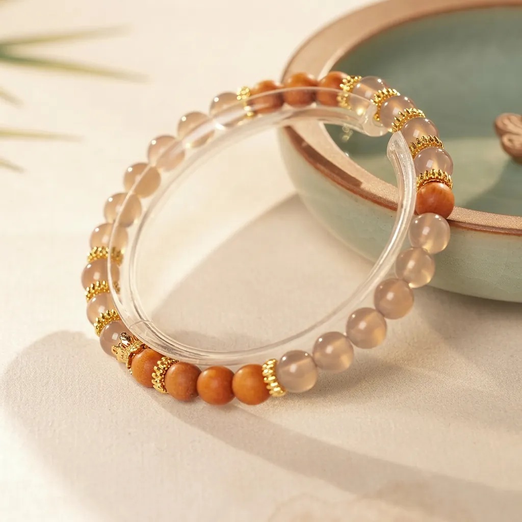Bracelet Perles En Bois De Santal Naturel Et Agate Rétro Style Nouveau Chinois Mode Bijoux De Luxe Pour Femmes