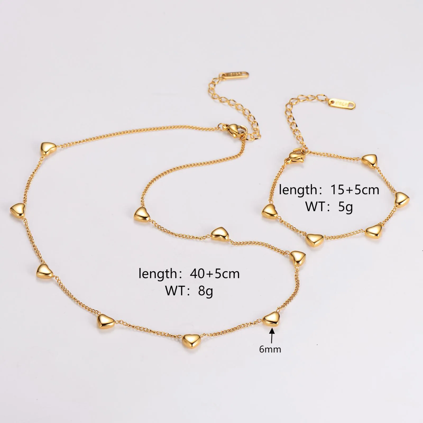 Heart Pendant Necklace And Bracelet 18K Gold Plated 304 Stainless Steel Minimalist Jewelry For Women