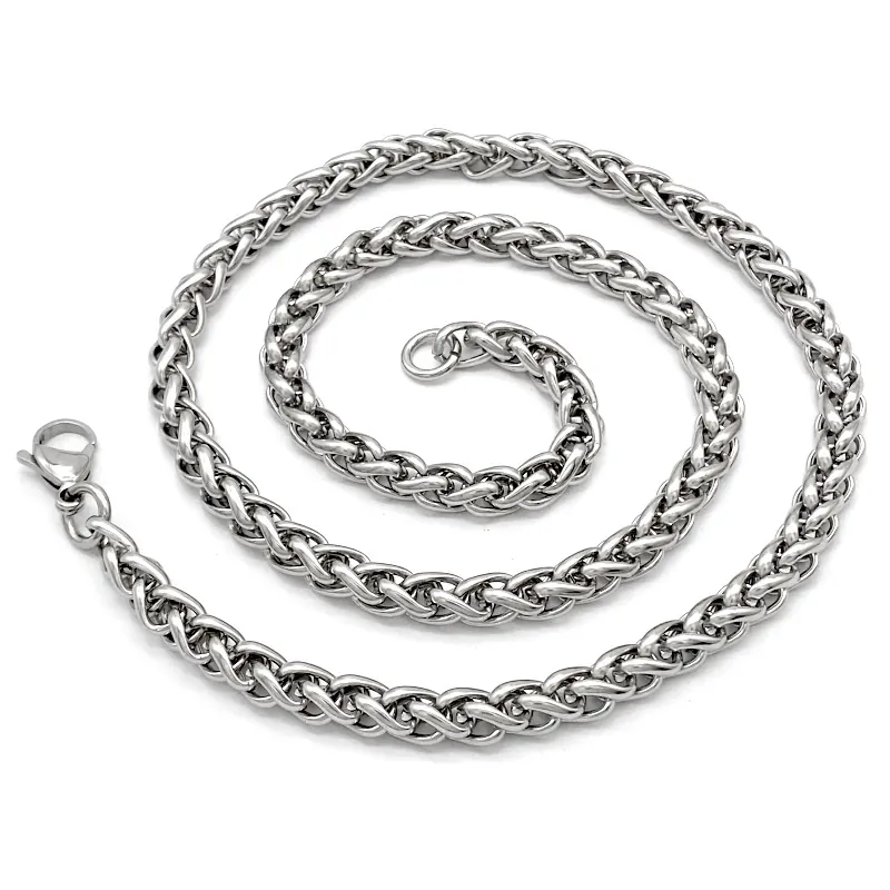 Stainless Steel Wheat Chain Necklace Men Women Hip Hop Braided Spiga Link Punk Fashion Unisex Jewelry Lobster Clasp
