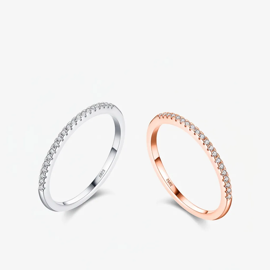 925 Sterling Silver Eternity Ring Minimalist Cubic Zirconia Slim Stackable Band For Women Elegant Jewelry