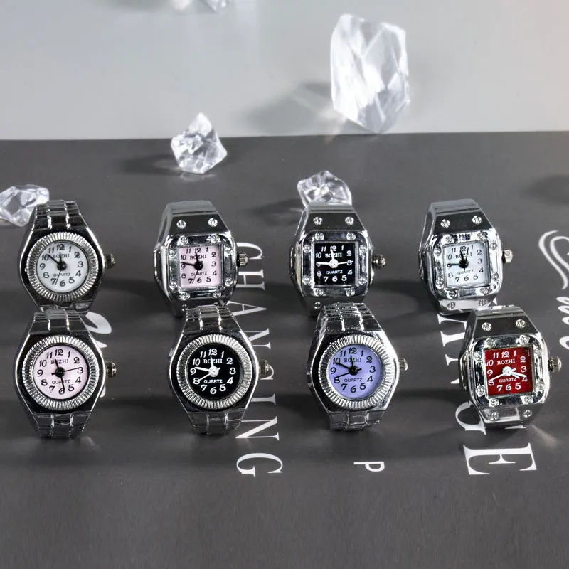 Fashion Creative Finger Ring Watch For Women Men Alloy Case Stainless Steel Elastic Band Retro Quartz Analog Dial Accessory
