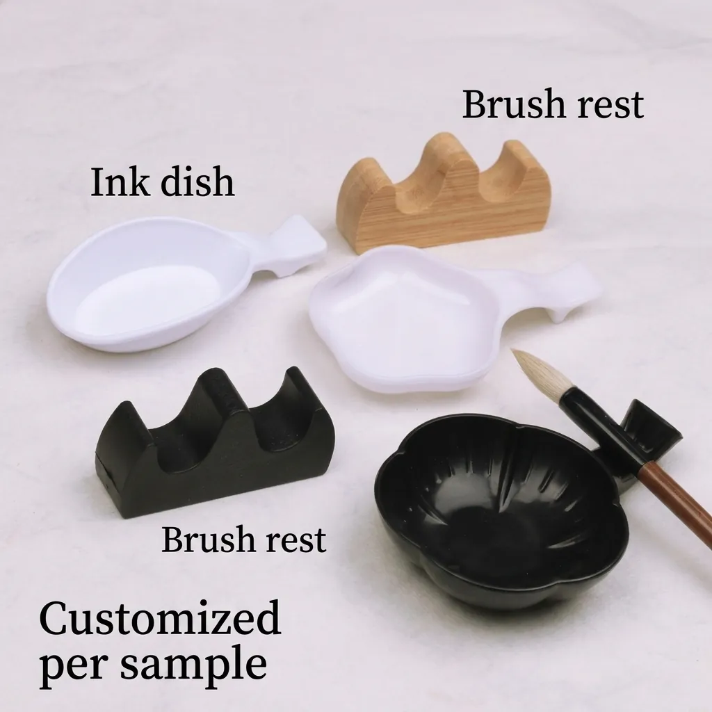 Chinese Calligraphy Ink Dish And Brush Rest Plastic Melamine Wood Traditional Painting Accessories Mountain Shape