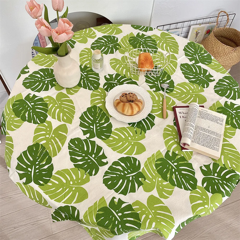 Nordic Style Tablecloth Cotton Linen Blend Heat Resistant Dustproof Geometric Leaf Kitchenware Print For Home Dining
